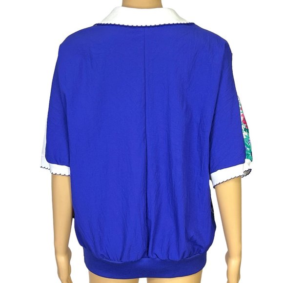 Southern Lady Womens L Blue Floral‎ Short Sleeve Blouse Shirt Stretch Waistband - Picture 7 of 13